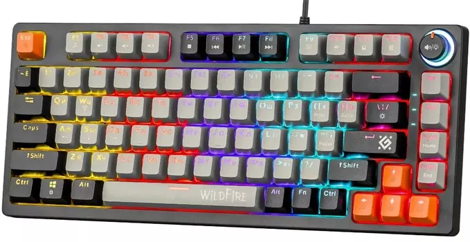 Клавиатура Defender Wildfire GK-213 RU 45214 механическая, сер/чер, 82кн, TNT розов, 1.5м