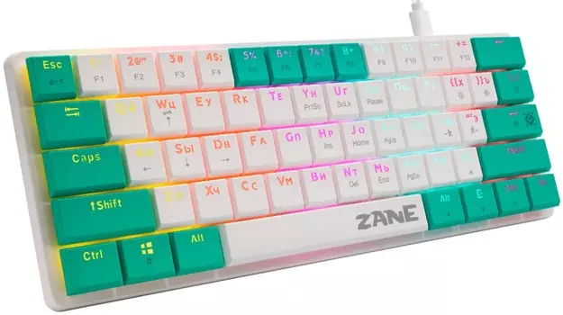Клавиатура Defender Zane GK-089 RU 45089 механическая, бел/зелен, 61кн, 1.5м, LowRed