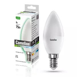 лампа светодиодная camelion e14 led8-c35/830 8вт 3000k