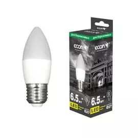 лампа светодиодная econ led cn 6,5вт e27 3000k b35 es