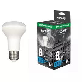 лампа светодиодная econ led r63 8вт e27 4200k es