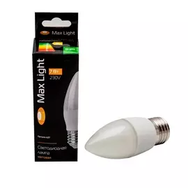 лампа светодиодная maxlight candle led 7w 3000k e27, свеча