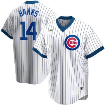 Мужская белая майка игрока Ernie Banks Chicago Cubs Home Cooperstown Collection Nike