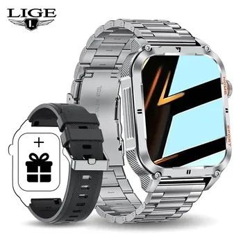 LIGE Мужские умные часы Bluetooth Call Smart Watch 2.01 дюймовый монитор сердечного ритма Спорт Фитнес Водонепроницаемые умные часы silicone strap чёрный