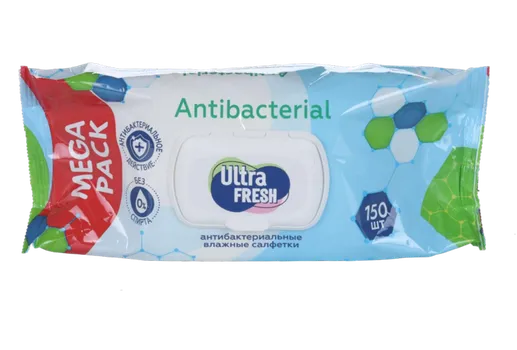 Салфетки Ultra Fresh Antibacterial влаж с клапаном, 150 шт