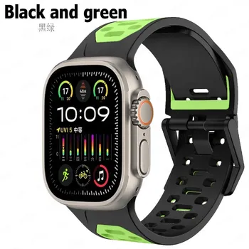 Силиконовый ремешок для Apple Watch Band Ultra 2, 49 мм, серия 9, 8, 7, 45 мм, дышащий двухцветный браслет iWatch 6, 5, 4 SE, 44 мм, 42 мм, ремень 42mm 44mm 45mm оранжевый