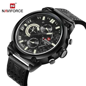 Naviforce Мужские модные лучшие бренды с кожаным ремешком и двойным дисплеем, армейские военные спортивные часы серый