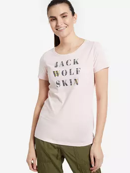 Футболка женская Jack Wolfskin Flower Letter, Розовый, размер 52-54