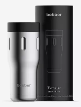 Термокружка вакуумная BOBBER Tumbler 470 мл, крышка 360, тепло до 8 часов, матовый, Серебряный