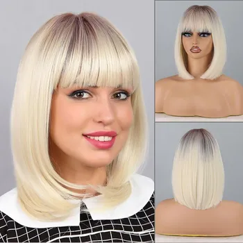 MISS WIG женский короткий прямой фиолетовый парик боб длиной до плеч с челкой из синтетического волокна натуральный прямой парик боб косплей 30cm