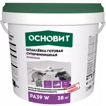 Шпаклевка готовая суперфинишная супербелая Основит Элисилк PA39 W 28 кг