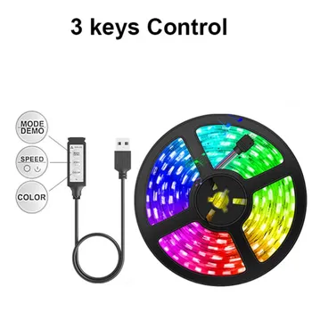 RGB 5050 DC 5V Светодиодные фонари USB Светодиодные ленты Wi-Fi Bluetooth 5050 Неоновая лента RGB Диод Гибкая лента Подсветка телевизора Украшение игровой комнаты 3 Keys control 0.3M