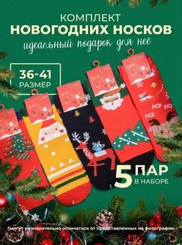 Носки женские "Новый год", набор 5шт., р-р 36-41 (Набор №2)