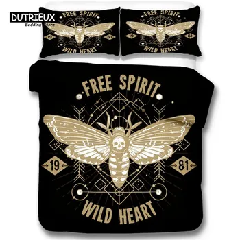 Gothic Skull Bedding Set Decorative Death Moth And Flowers Print Duvet Cover Personalized Skeleton Bones Butterfly Pillowcases 70x133cm 2pcs
