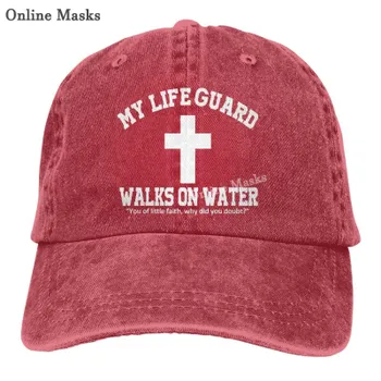 Джинсовая кепка My Life Guard Walks On Water Христианская пасхальная религиозная бейсбольная кепка для папы Классическая регулируемая женская кепка унисекс One Size