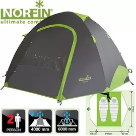 Палатка Norfin Smelt 2 Alu Nf с алюминиевыми дугами 2-х местная (140 х 215 х 110 см, 2)