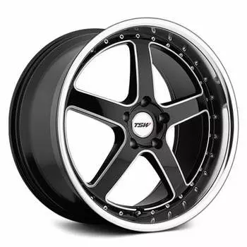 Диск колесный TSW Carthage 8xR18 5x120 ET35 ЦО76 черный глянцевый с полированным ободом 1880CAR355120B76