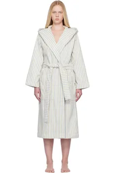 Махровый халат с капюшоном цвета «Off-White & Blue» Tekla