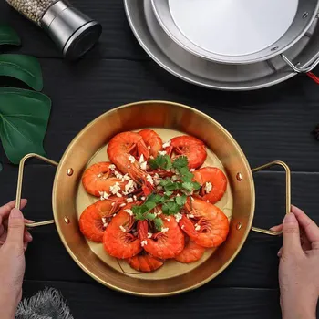 Корейская кастрюля для рамэна, кухонная посуда для лапши быстрого приготовления, кастрюля с двойным ухом, сухая нержавеющая сталь 20cm