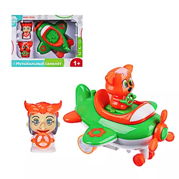 ИГРОЛЕНД Игрушка музыкальная в виде самолета, 2 персонажа, свет,звук,инерция, ABS, 21,5х16х7,5см