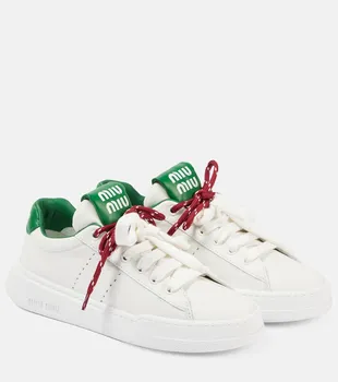 Кожаные кроссовки Miu Miu, Bianco + Verde