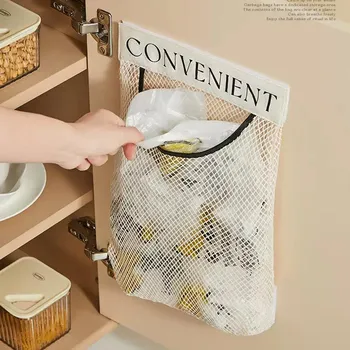 Новый кухонный держатель для мешка для мусора, сетчатый карман, аксессуары для шкафа, сумка для хранения, настенная многоразовая сумка-органайзер для фруктов