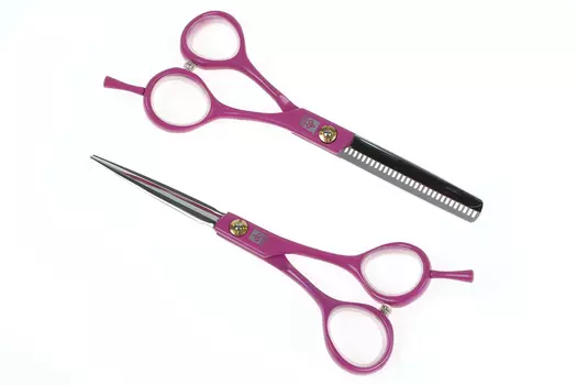 DEWAL PROFESSIONAL Набор парикмахерских ножниц 5,5", розовые в черном чехле, 2 шт