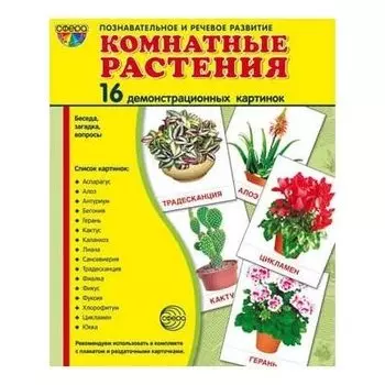 Демонстрационные картинки Комнатные растения 16 демонстрационных картинок с текстом Учебно-методическое пособие с комплектом демонстрационного материала