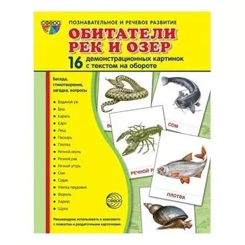 Демонстрационные картинки Обитатели рек и озер.16 карточек с текстом 173х220 мм