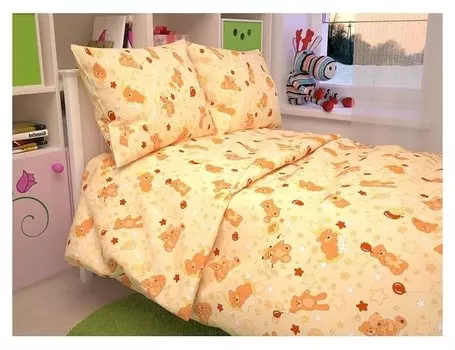 Детское постельное бельё Baby "Мишки", цвет персик 112х147 см, 110х150 см, 60х60 см, бязь 142 гр/м