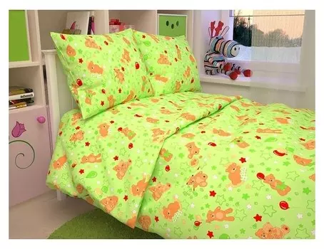 Детское постельное бельё Baby "Мишки", цвет зеленый 112х147 см, 110х150 см, 60х60 см, бязь 142 гр/м
