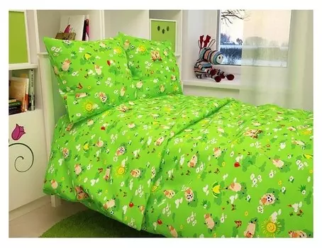 Детское постельное бельё Baby "Овечки", цвет зеленый 112х147 см, 110х150 см, 60х60 см, бязь 142 гр/м