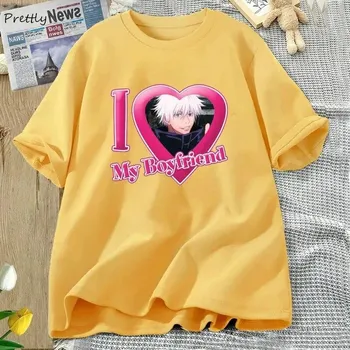 Футболка «I Love My Boyfriend Jujutsu Kaisen», женская хлопковая футболка с коротким рукавом, аниме, футболки 90-х годов, модная женская одежда унисекс, уличная одежда 4XL