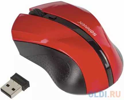 Мышь беспроводная SONNEN WM-250R, USB, 1600 dpi, 3 кнопки + 1 колесо-кнопка, оптическая, красная, 512643