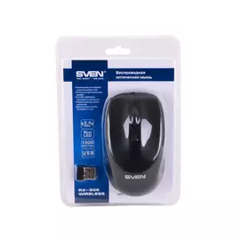 Беспроводная мышь SVEN RX-305 Wireless черная, BlueLED, 3+1(колесо прокрутки), 800/1200/1600 dpi, симметричная