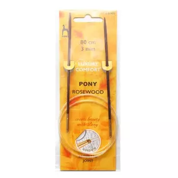 50905-02 Спицы вязальные круговые 3,00мм*80см, розовое дерево PONY