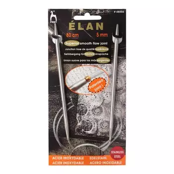 48006 Спицы вязальные круговые ELAN 5,00мм*80см, сталь PONY