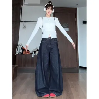 Женские джинсы High Street Vibe Wide-leg, стираные, свободные, прямые, большого размера XXL синий