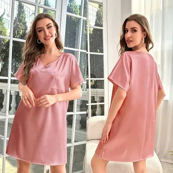 Женская летняя тонкая домашняя одежда больших размеров Ice Silk, длинная пижама One Size чёрный