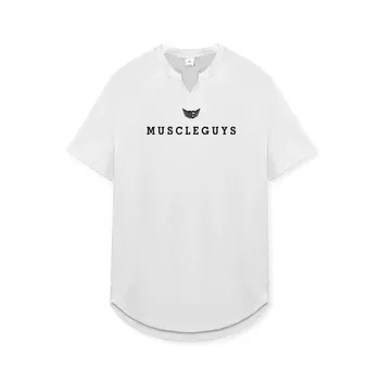Muscleguys, новые поступления, весенне-летняя одежда для фитнеса с v-образным вырезом, облегающая модная одежда с короткими рукавами, легко сочетается M чёрный