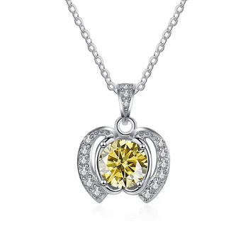 Bague Ringen Trend Женское круглое муассанитовое ожерелье весом 1 карат Подвеска в форме яблока Цепочка ключицы Серебро 925 пробы Ювелирные изделия на Рождество 1ct length 45cm серый