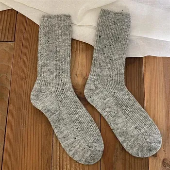 Зимние утолщенные кашемировые шерстяные теплые домашние тапочки, чулки, женские японские модные однотонные теплые длинные носки в стиле Харадзюку