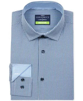 Мужская облегающая рубашка из гингема с 4-сторонним растяжением Performance Dress Shirt ConStruct, синий
