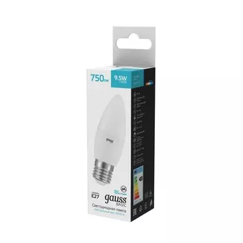 Лампа Gauss Basic Свеча 9,5W 750lm 4000K E27 LED 1/10/100