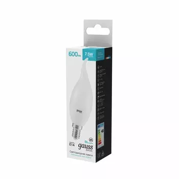 Лампа Gauss Basic Свеча на ветру 7,5W 600lm 4000K E14 LED 1/10/100