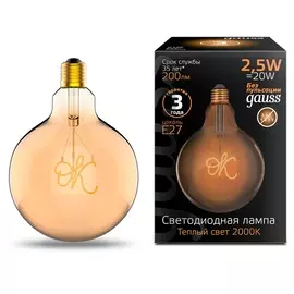 Лампа Gauss filament g125 e27 2.5w ok 2000k