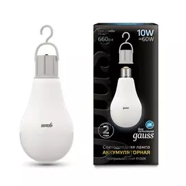 Лампа Gauss LED A60 10W E27 660lm 4100K с Li-Ion аккумулятором 1/10/60