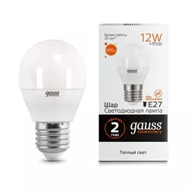 Лампа Gauss LED Elementary Шар 12W 880lm E27 3000K 1/10/100