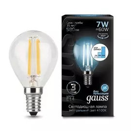 Лампа Gauss LED Filament Шар E14 7W 580lm 4100K step dimmable 1/10/50