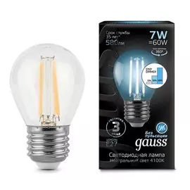 Лампа Gauss LED Filament Шар E27 7W 580lm 4100K step dimmable 1/10/50